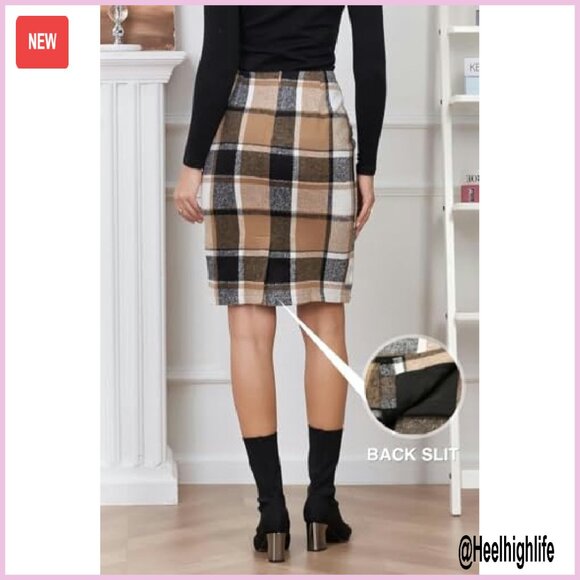 Knee Length Wool Pencil Skirt High Waist Back Slit Office Work - Picture 5 of 7